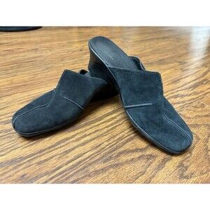 Clarks 78581 Womens US 9M Black Suede Slip-On Casual Wedge Clog Mule Shoes
